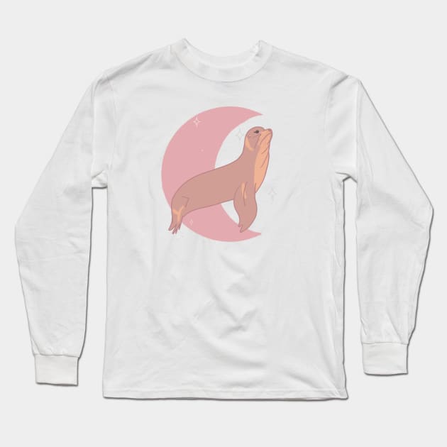 Sea Lion Crescent - Rose Long Sleeve T-Shirt by eeliseart